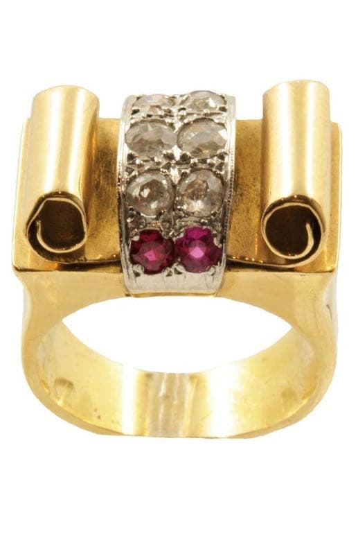 BAGUE TANK RUBIS ET DIAMANTS — vue 1