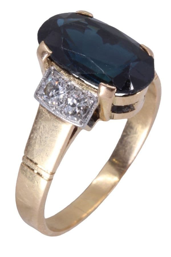 BAGUE ANCIENNE SAPHIR ET DIAMANTS — vue 5
