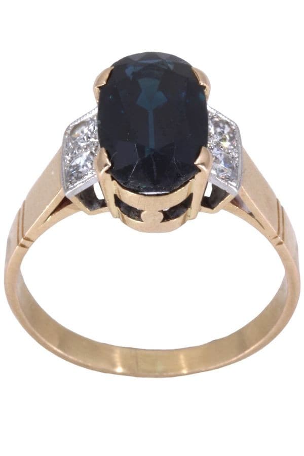 BAGUE ANCIENNE SAPHIR ET DIAMANTS — vue 1