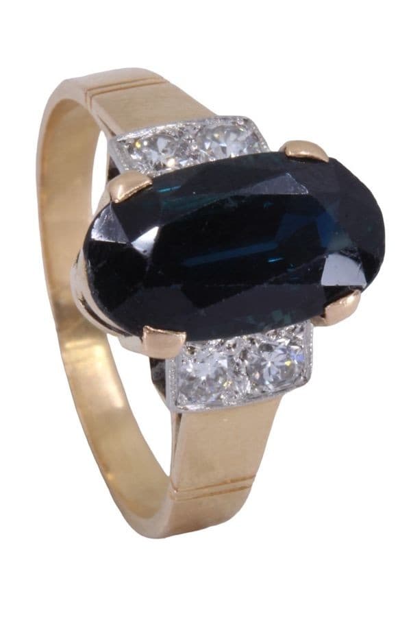 BAGUE ANCIENNE SAPHIR ET DIAMANTS — vue 6