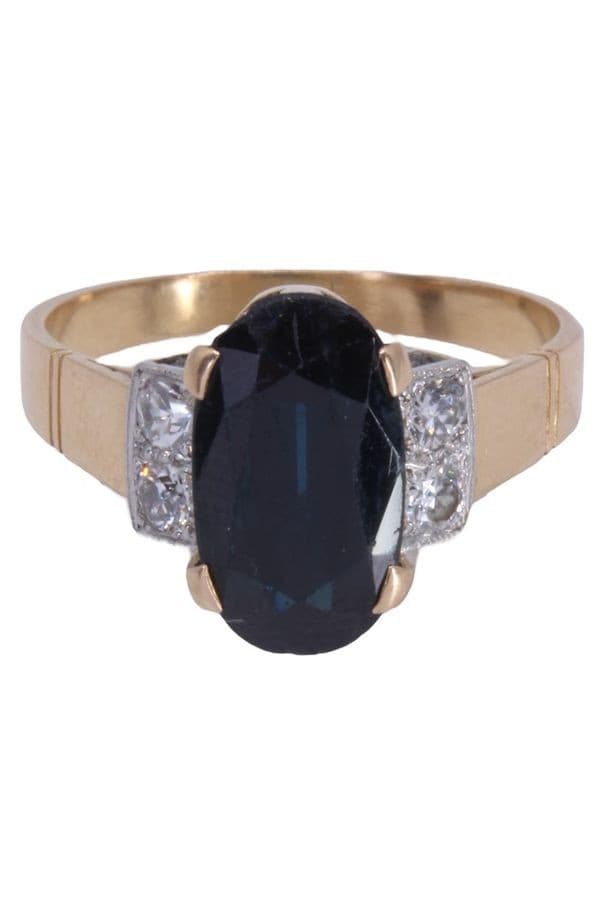 BAGUE ANCIENNE SAPHIR ET DIAMANTS — vue 3