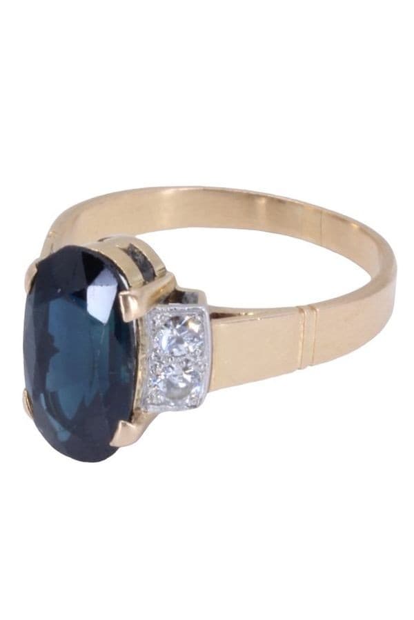 BAGUE ANCIENNE SAPHIR ET DIAMANTS — vue 4