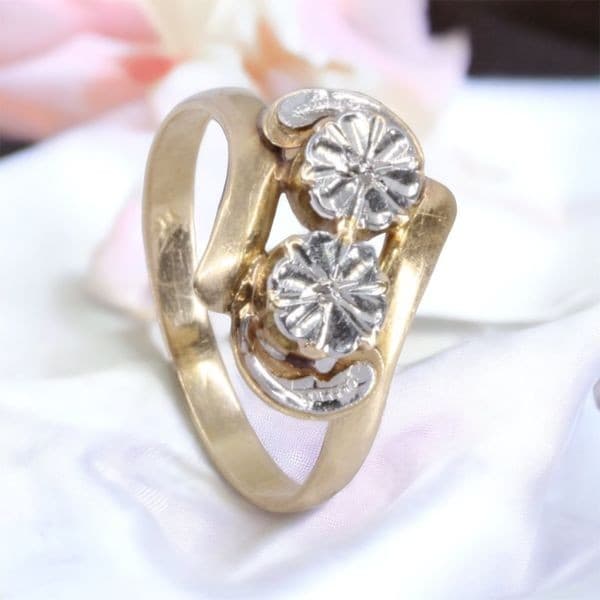 BAGUE 2 ORS ART-NOUVEAU — vue 3