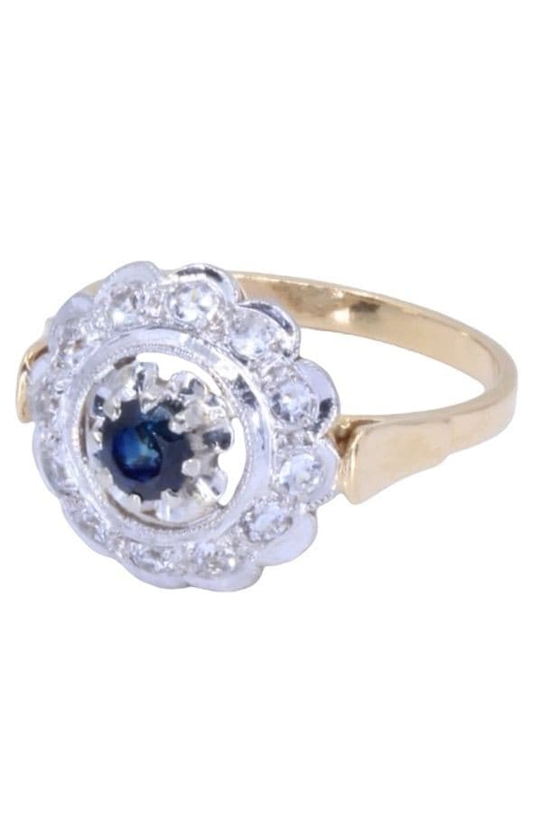 BAGUE MARGUERITE SAPHIR ET DIAMANTS — vue 3