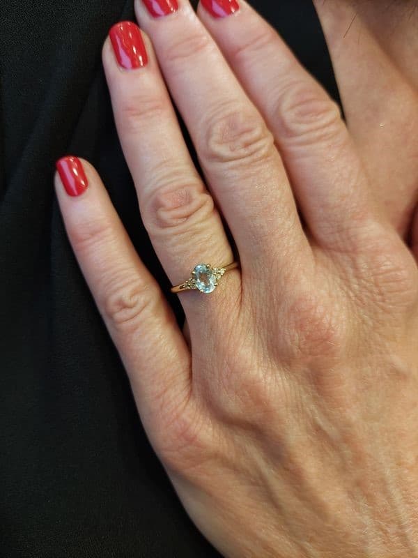 BAGUE AIGUE-MARINE ET DIAMANTS — vue 2