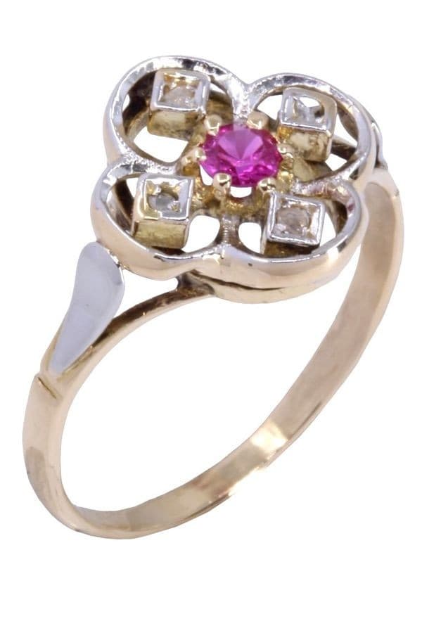 BAGUE TRÈFLE ART-NOUVEAU RUBIS ET DIAMANTS — vue 3