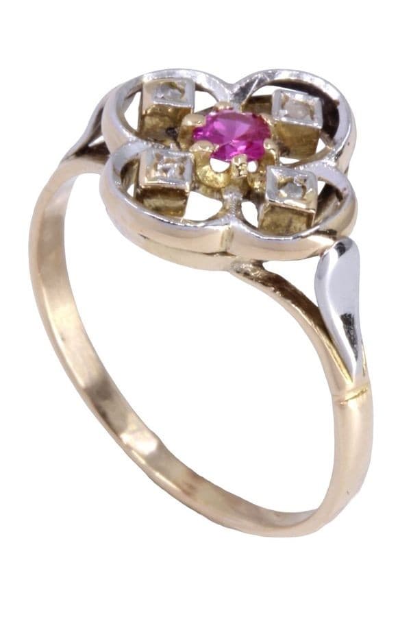 BAGUE TRÈFLE ART-NOUVEAU RUBIS ET DIAMANTS — vue 4
