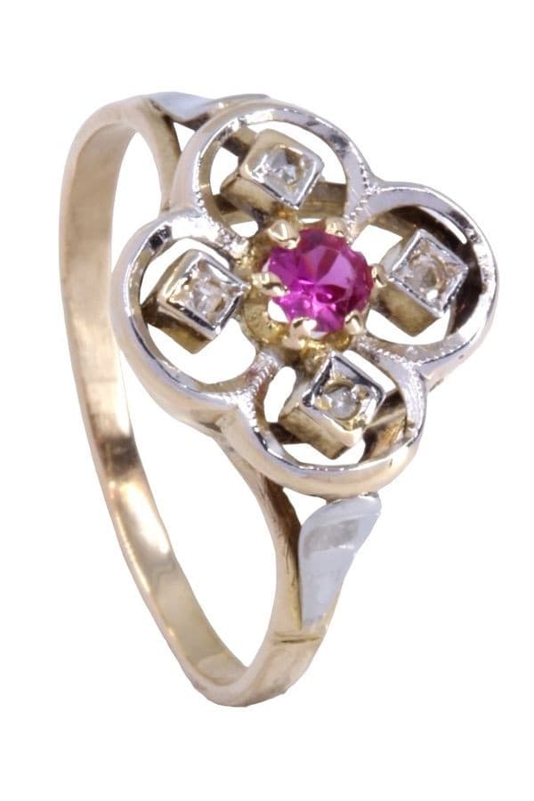 BAGUE TRÈFLE ART-NOUVEAU RUBIS ET DIAMANTS — vue 5