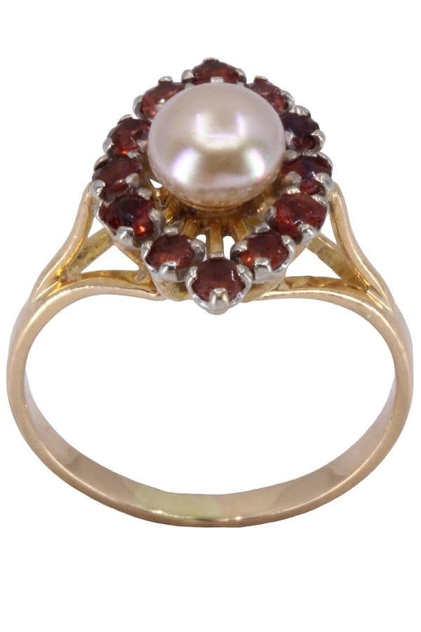 BAGUE PERLE ET GRENATS — vue 1
