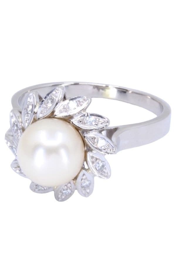 BAGUE MODERNE PERLE ET DIAMANTS — vue 6