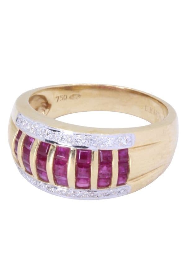 BAGUE MODERNE RUBIS CALIBRÉS ET DIAMANTS — vue 3