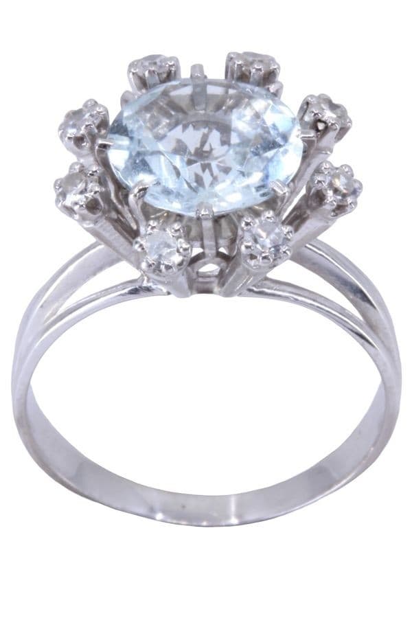 BAGUE MODERNE AIGUE-MARINE ET DIAMANTS — vue 1