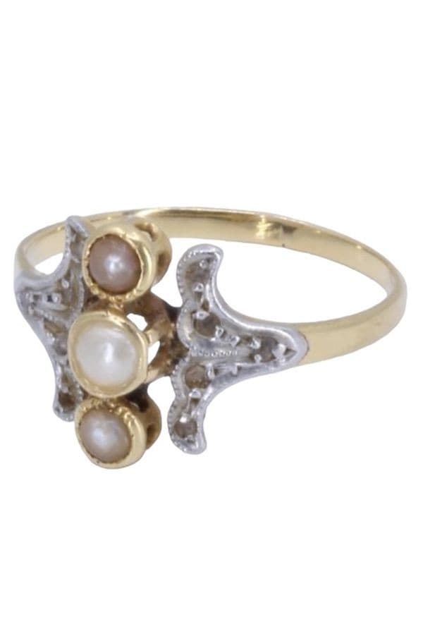 BAGUE ART-NOUVEAU PERLES ET DIAMANTS — vue 3