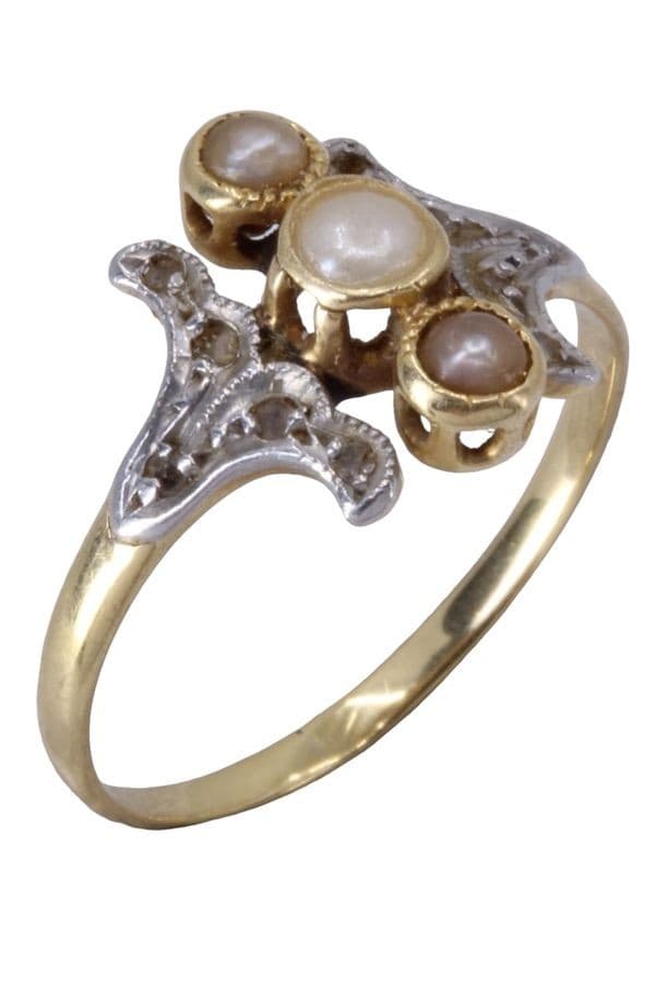 BAGUE ART-NOUVEAU PERLES ET DIAMANTS — vue 4