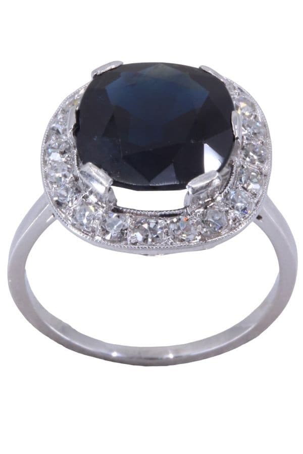 BAGUE POMPADOUR ART-DÉCO SAPHIR ET DIAMANTS — vue 1