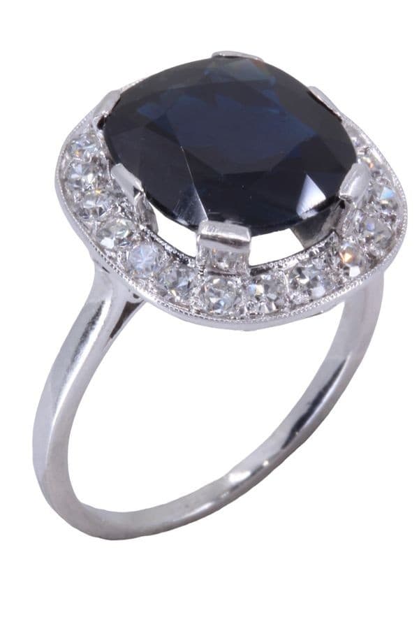 BAGUE POMPADOUR ART-DÉCO SAPHIR ET DIAMANTS — vue 5