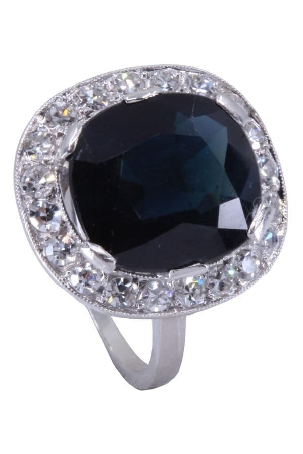 BAGUE POMPADOUR ART-DÉCO SAPHIR ET DIAMANTS — vue 4