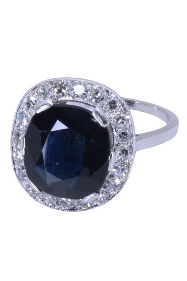 BAGUE POMPADOUR ART-DÉCO SAPHIR ET DIAMANTS — vue 3