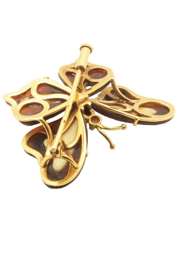 BROCHE PAPILLON EN AMBRE, IVOIRE ET DIAMANTS — vue 2