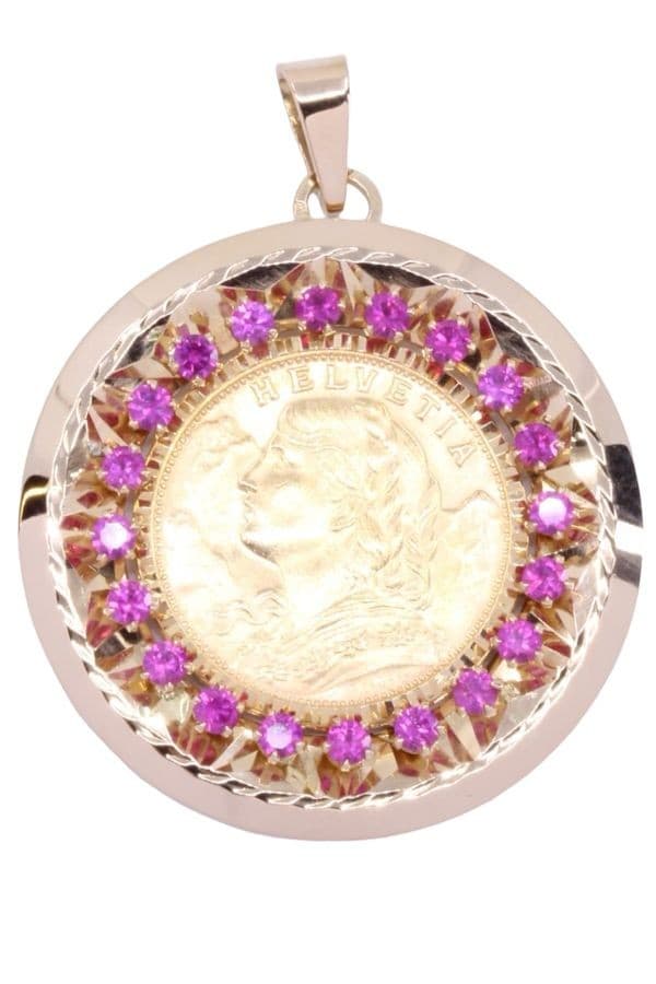 PENDENTIF 20 FRANCS SUISSE ET RUBIS — vue 1