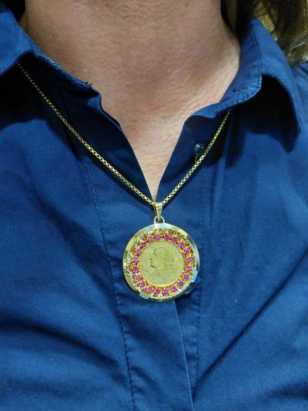 PENDENTIF 20 FRANCS SUISSE ET RUBIS — vue 2