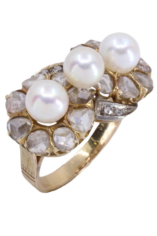 BAGUE ART-NOUVEAU PERLES ET DIAMANTS — vue 4