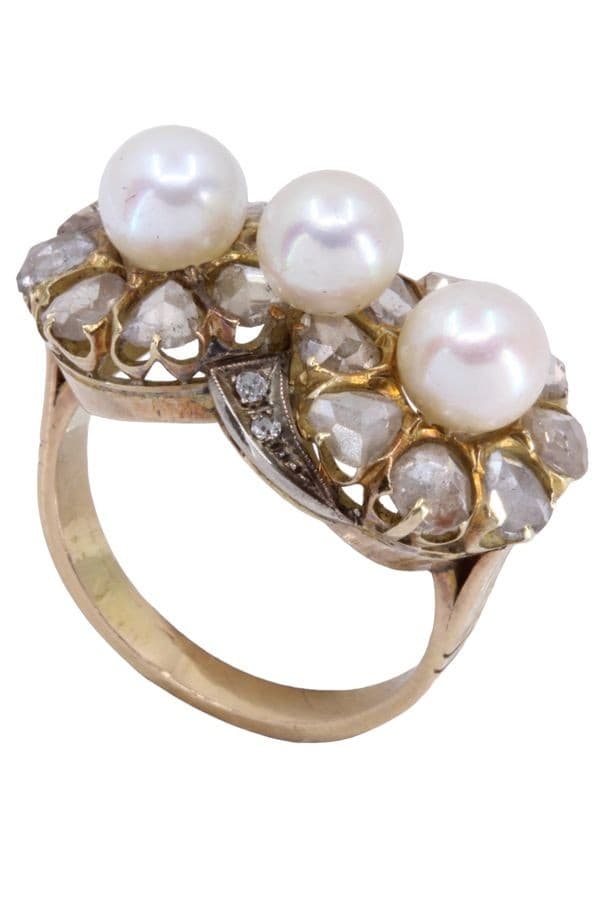 BAGUE ART-NOUVEAU PERLES ET DIAMANTS — vue 6