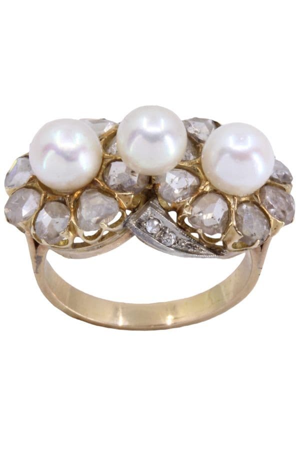BAGUE ART-NOUVEAU PERLES ET DIAMANTS — vue 1