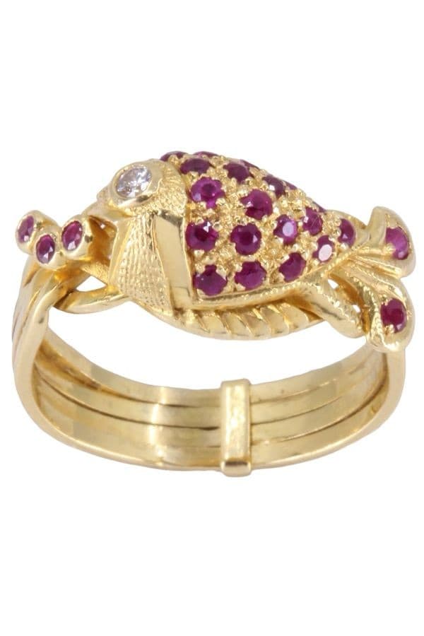 BAGUE POISSON RUBIS ET DIAMANT — vue 1
