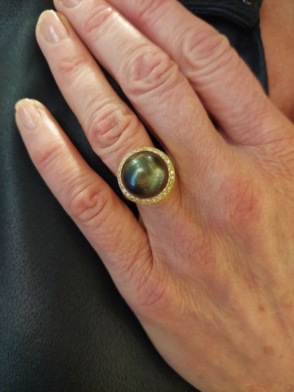BAGUE PERLE DE TAHITI ET DIAMANTS — vue 2