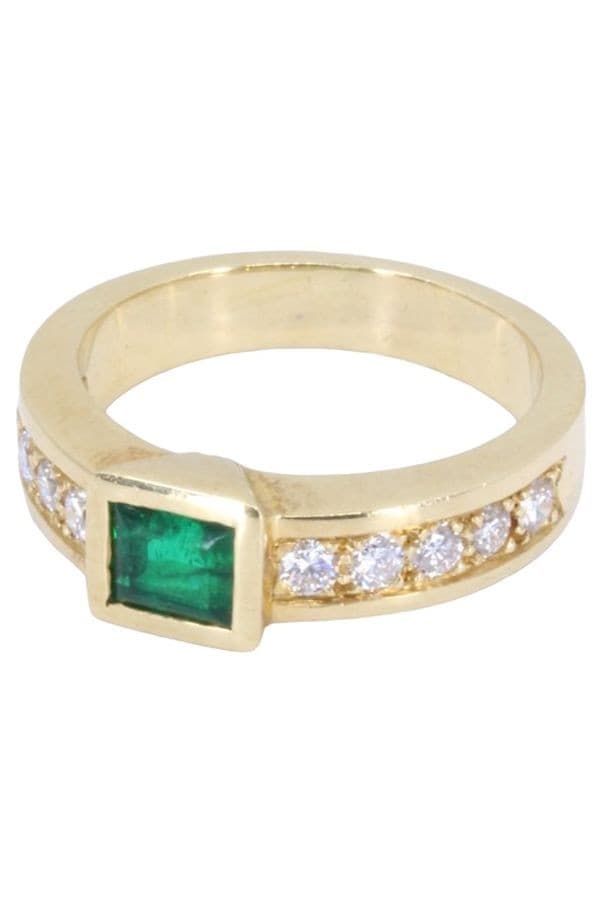 BAGUE MODERNE ÉMERAUDE ET DIAMANTS — vue 3