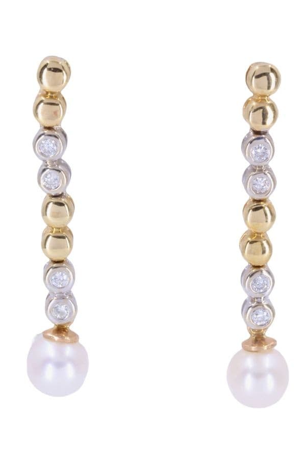 BOUCLES D'OREILLES PENDANTES PERLES ET DIAMANTS — vue 1