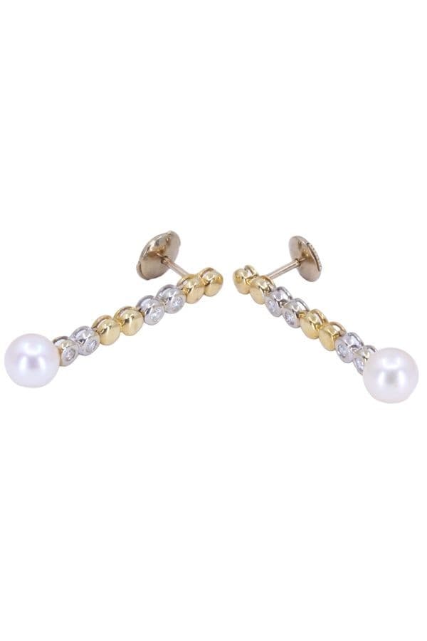 BOUCLES D'OREILLES PENDANTES PERLES ET DIAMANTS — vue 3