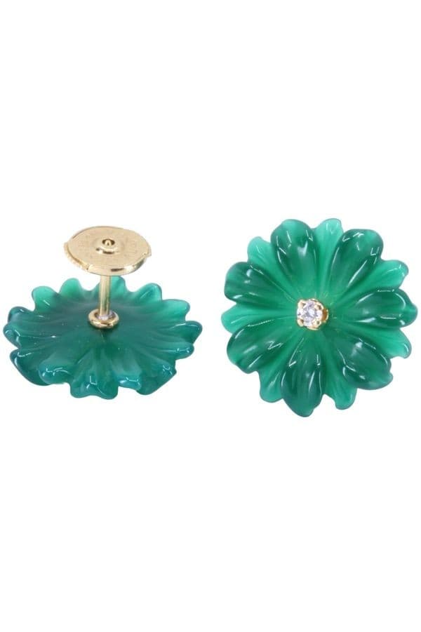 BOUCLES D'OREILLES FLEURS ÉMERAUDE ET DIAMANTS — vue 3