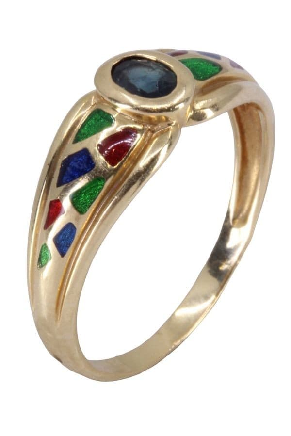 BAGUE MODERNE SAPHIR ET ÉMAIL — vue 3