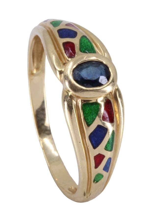 BAGUE MODERNE SAPHIR ET ÉMAIL — vue 5