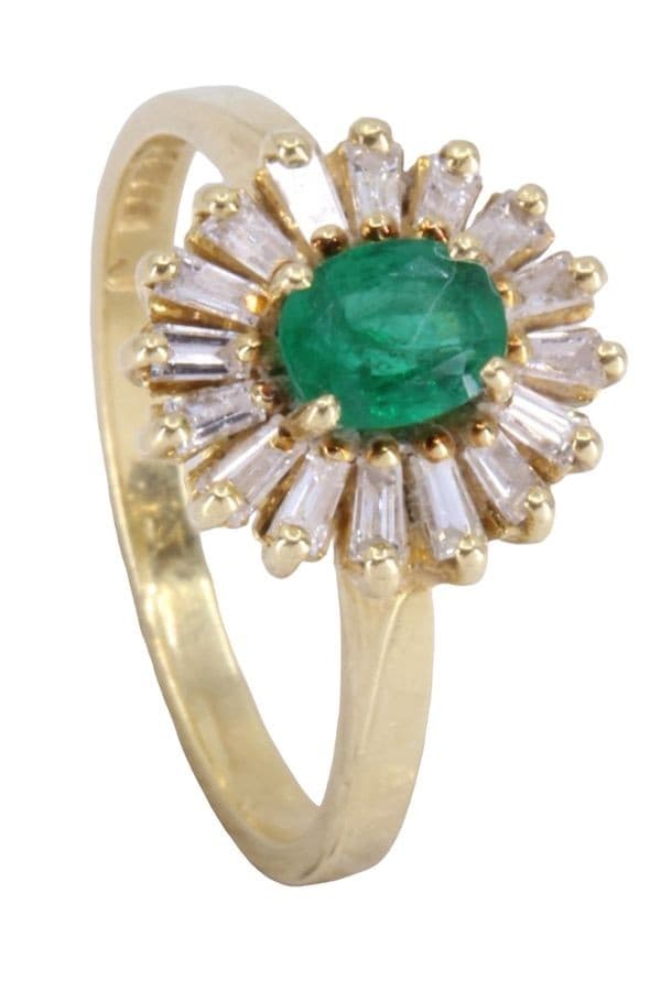 BAGUE MARGUERITE ÉMERAUDE ET DIAMANTS BAGUETTE — vue 5