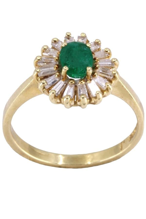 BAGUE MARGUERITE ÉMERAUDE ET DIAMANTS BAGUETTE — vue 1