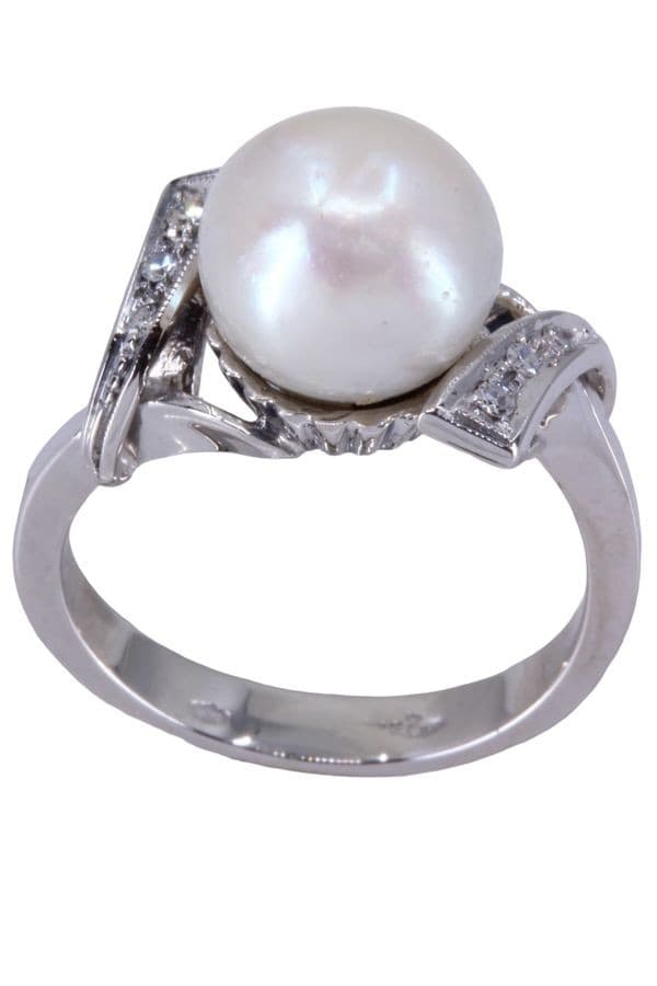 BAGUE PERLE ET DIAMANTS — vue 1