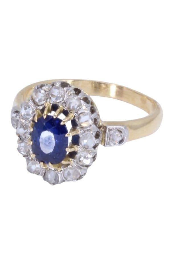 BAGUE POMPADOUR SAPHIR ET DIAMANTS — vue 3