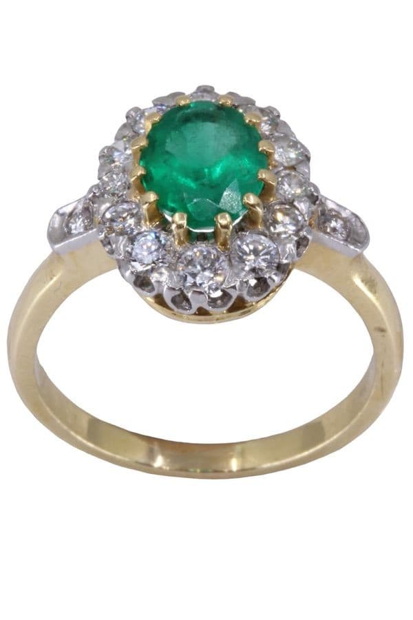 BAGUE POMPADOUR ÉMERAUDE ET DIAMANTS — vue 1