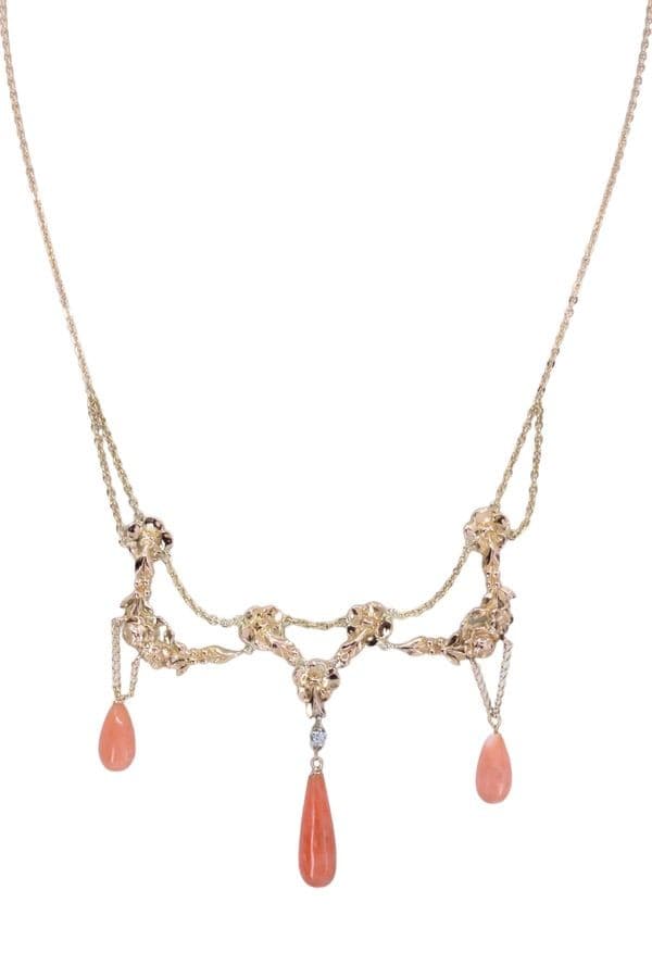 DRAPERIE ANCIENNE CORAIL ET DIAMANT — vue 1