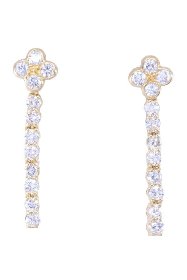 BOUCLES D'OREILLES PENDANTES TRÉFLES DIAMANTS — vue 1
