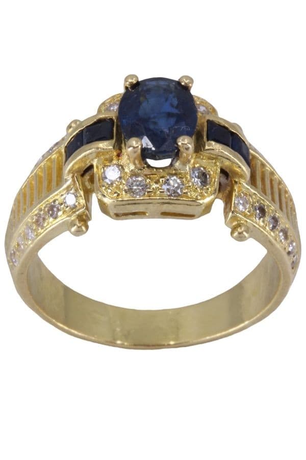 BAGUE MODERNE SAPHIRS ET DIAMANTS — vue 1