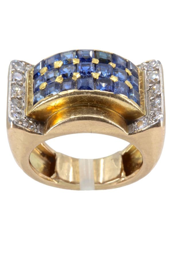 BAGUE TANK SAPHIRS ET DIAMANTS — vue 1