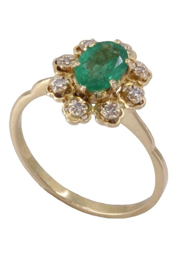 BAGUE MARGUERITE ÉMERAUDE ET DIAMANTS — vue 3