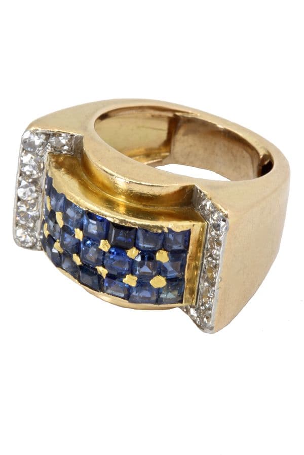 BAGUE TANK SAPHIRS ET DIAMANTS — vue 2
