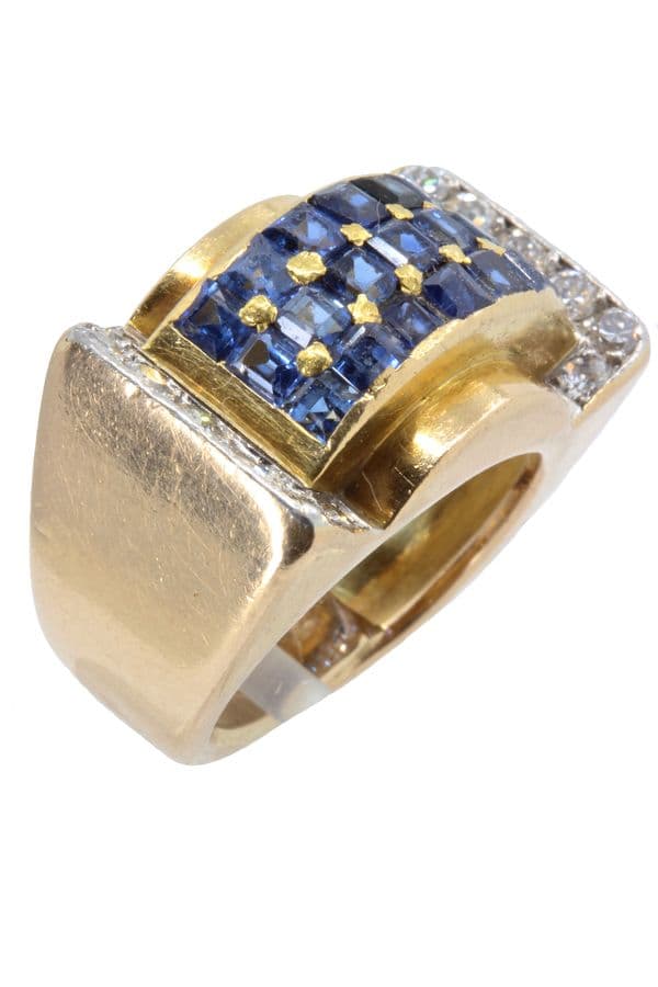 BAGUE TANK SAPHIRS ET DIAMANTS — vue 3