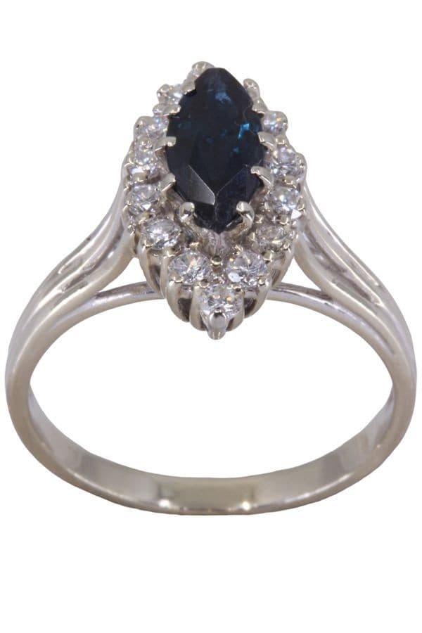 BAGUE MARQUISE SAPHIR ET DIAMANTS — vue 1