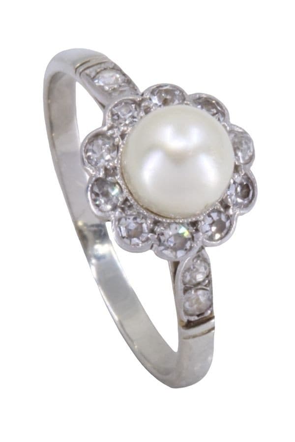 BAGUE ART-DÉCO PERLE ET DIAMANTS — vue 5